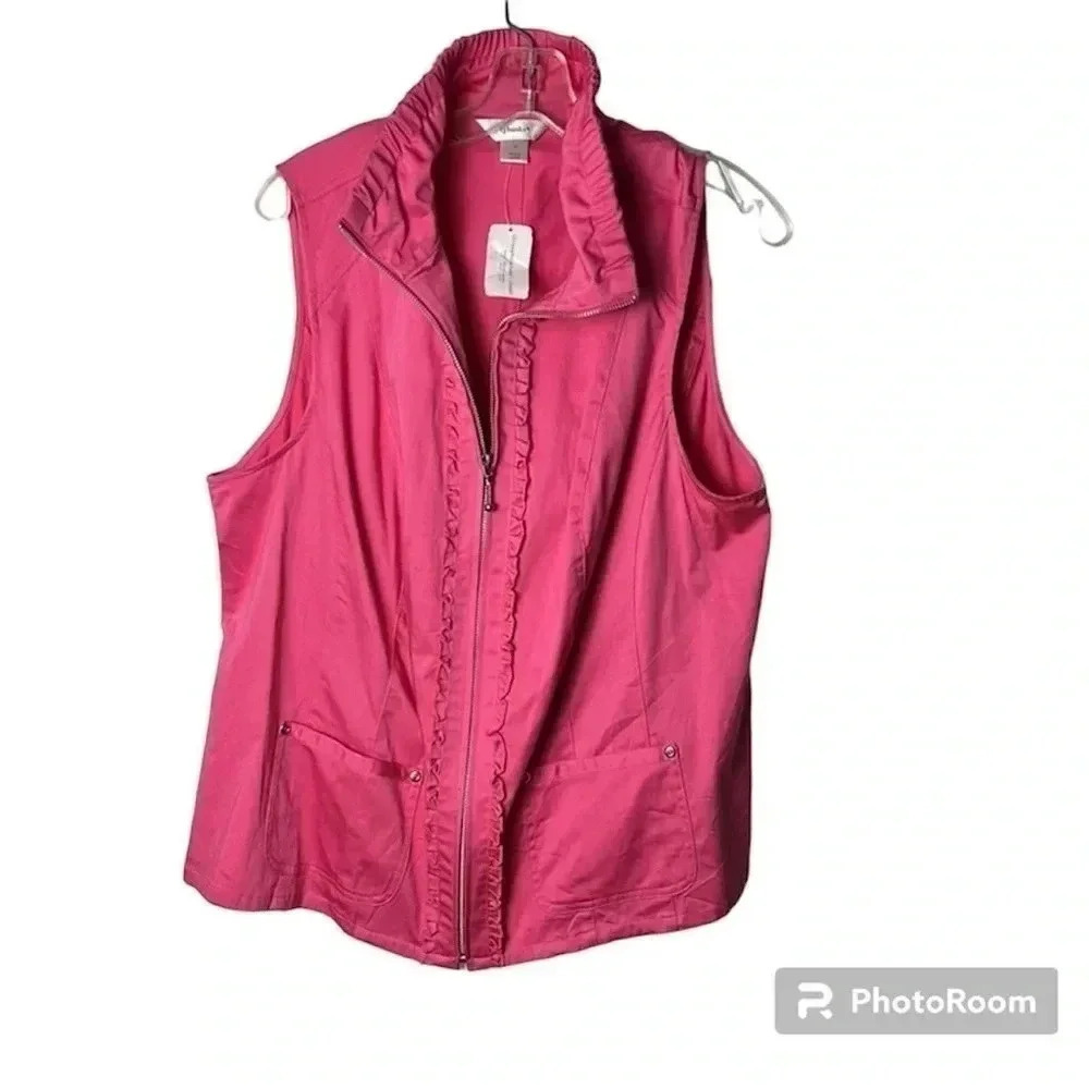 C J BANKS vest women 1X ,pink, fitted  ,frills,cotton,sporty,outdoors,Lagenlook